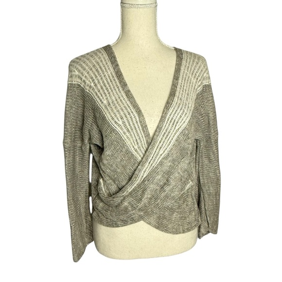 Soft Surroundings Wrap Around‎ Linen Sweater Gray White Womens - Picture 1 of 8